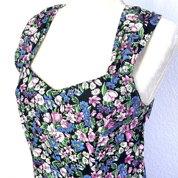 VTG 1980s Floral Maxi Dress Sweetheart Neck Black Multicolor Rayon Size 9 Medium - Picture 2 of 16